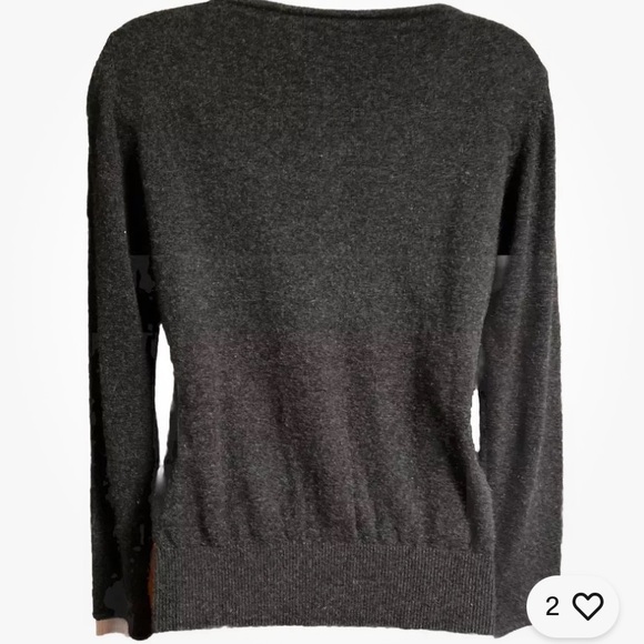 NWT PORTOLANO 100% Cashmere Sweater Cardigan Charcoal Grey & Pink Bows Sz M - Picture 4 of 6